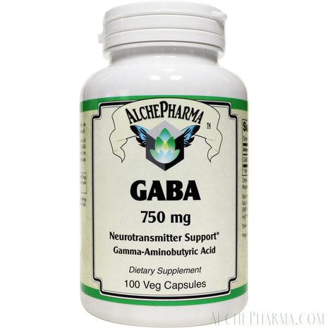 GABA ( Gamma-Aminobutyric Acid) 750 mg Veg Capsules-AlchePharma-100 Veg Caps-AlchePharma