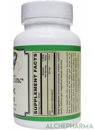 L-OptiZinc® 20mg Zinc as Mono-Methionine 100 Tablets [ L-OptiZinc® is The only high-Potency zinc Supplement FDA Approved Safe for Human Nutrition.] - AlchePharma