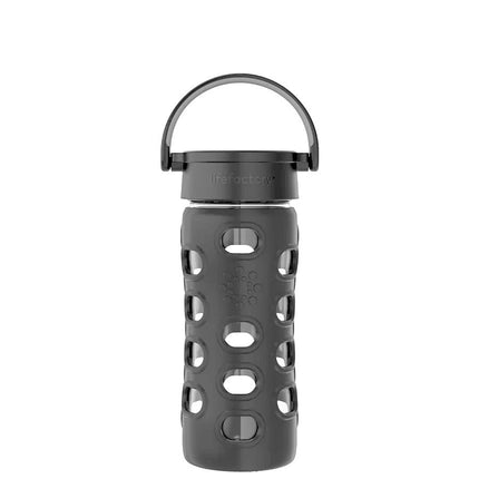 12oz Glass Water Bottle with Silicone Sleeve and Black Screw-Top Cap-Water Bottle-AlchePharma