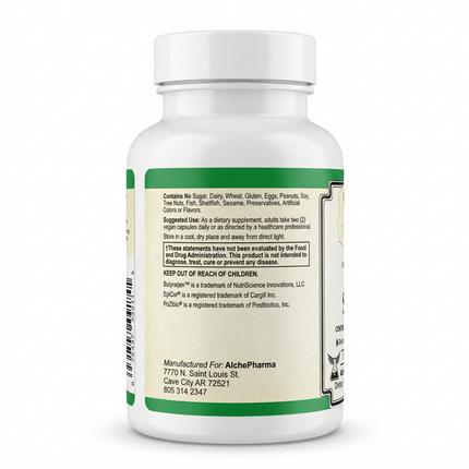 AlchePharma Advanced Synbiotic vegan pre pro postbiotic supplement