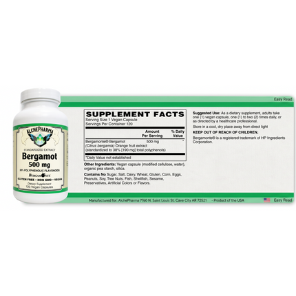 AlchePharma Bergamonte® Cardio-Polyphenol Complex, 500 mg 🍊 Standardized 38% Polyphenolic Flavonoids — Patented Calabrian Citrus Extract-Herbal Supplement-AlchePharma