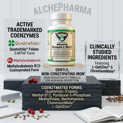 AlchePharma Coenzymated Advanced Women's Multi, 60-capsule vegetarian multivitamin bottle