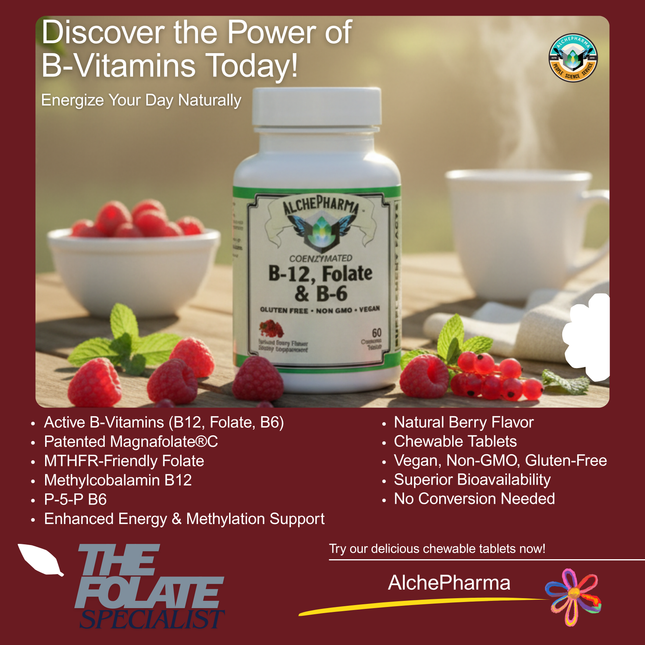 AlchePharma Coenzymated B-12, Folate & B-6: Bioactive Energy & Methylation Support (Chewable Tablets)-Vitamins & Supplements-AlchePharma
