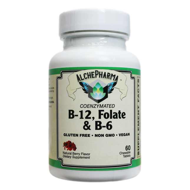 AlchePharma Coenzymated B-12, Folate & B-6: Bioactive Energy & Methylation Support (Chewable Tablets)-Vitamins & Supplements-AlchePharma