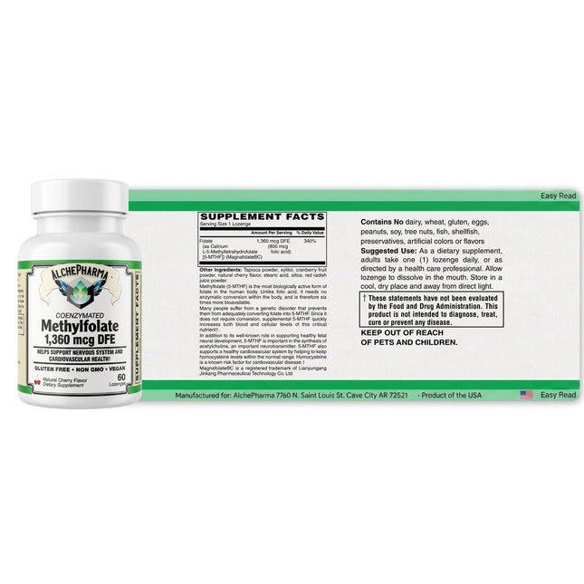 AlchePharma Coenzymated Methylfolate with Magnafolate®C | 1,360 mcg DFE-Vitamin-AlchePharma