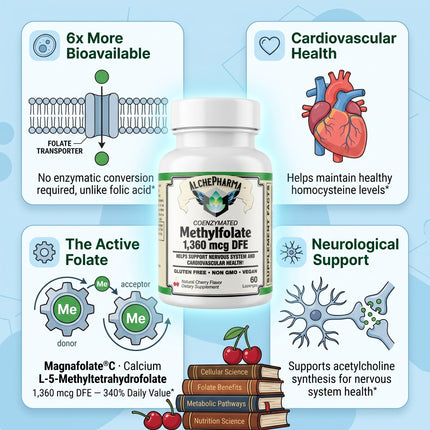 AlchePharma Coenzymated Methylfolate with Magnafolate®C | 1,360 mcg DFE-Vitamin-AlchePharma