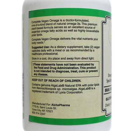 AlchePharma Complete Vegan Omega: Full-Spectrum Algae Oil with AlgaLab® Polar Lipids-AlchePharma