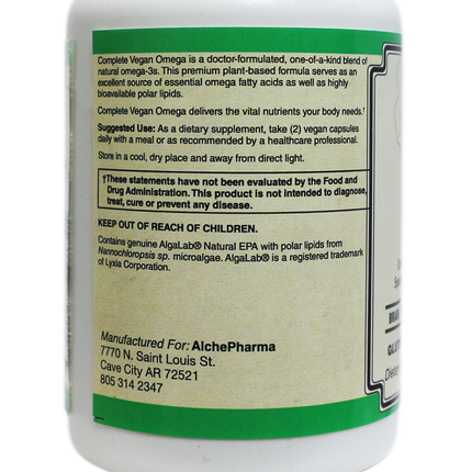 AlchePharma Complete Vegan Omega: Full-Spectrum Algae Oil with AlgaLab® Polar Lipids-AlchePharma