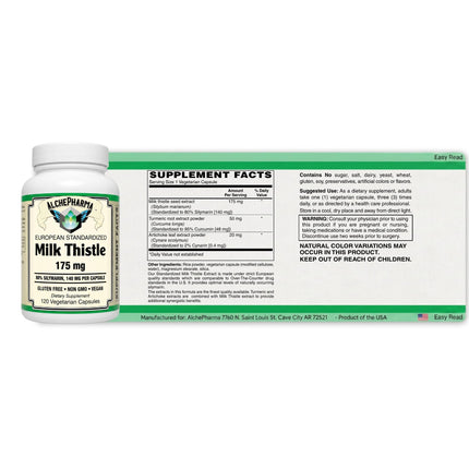 AlchePharma European Standardized Milk Thistle 175 mg: A Synergistic Complex-Herb-AlchePharma 120