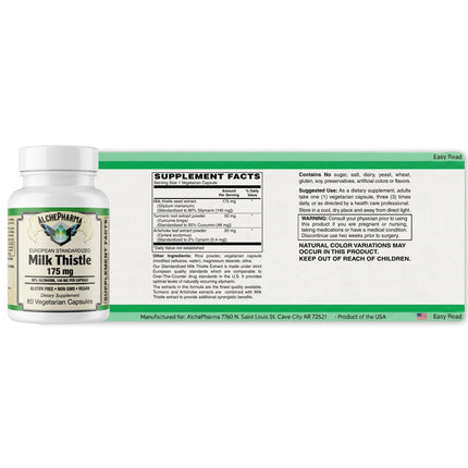 AlchePharma European Standardized Milk Thistle 175 mg: A Synergistic Complex-Herb-AlchePharma