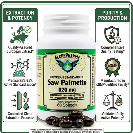 AlchePharma™ European Standardized Saw Palmetto | 320mg High-Potency Extract (85%-95% Fatty Acids)-Herb-AlchePharma