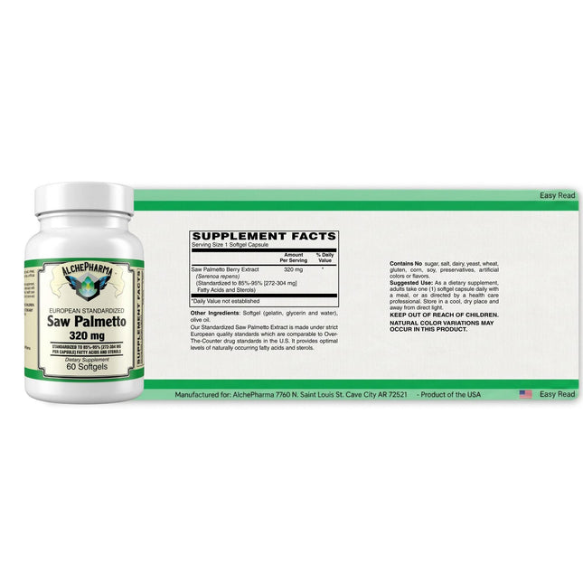 AlchePharma™ European Standardized Saw Palmetto | 320mg High-Potency Extract (85%-95% Fatty Acids)-Herb-AlchePharma