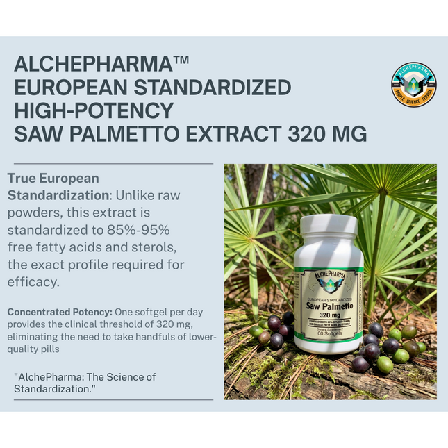 AlchePharma™ European Standardized Saw Palmetto | 320mg High-Potency Extract (85%-95% Fatty Acids)-Herb-AlchePharma