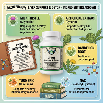 AlchePharma Liver Support & Detox with NAC and Milk Thistle-Liver Support-AlchePharma