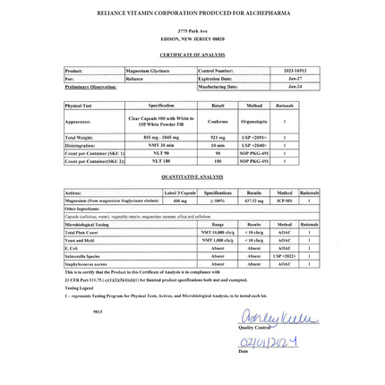 AlchePharma® Magnesium Glycinate 400mg-AlchePharma