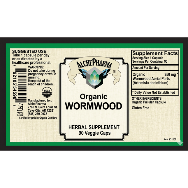AlchePharma Organic Wormwood herbal supplement capsules