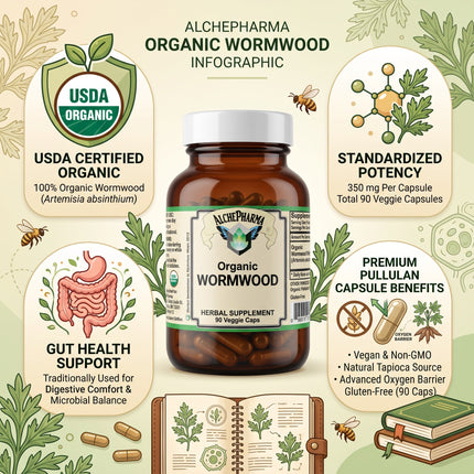 AlchePharma - Organic Wormwood (Artemisia absinthium)-Herbal Supplement-AlchePharma