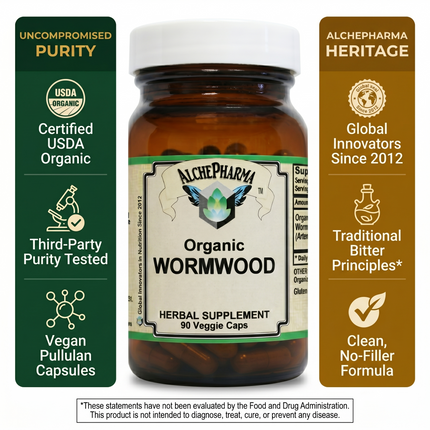 AlchePharma Organic Wormwood brown glass bottle supplement
