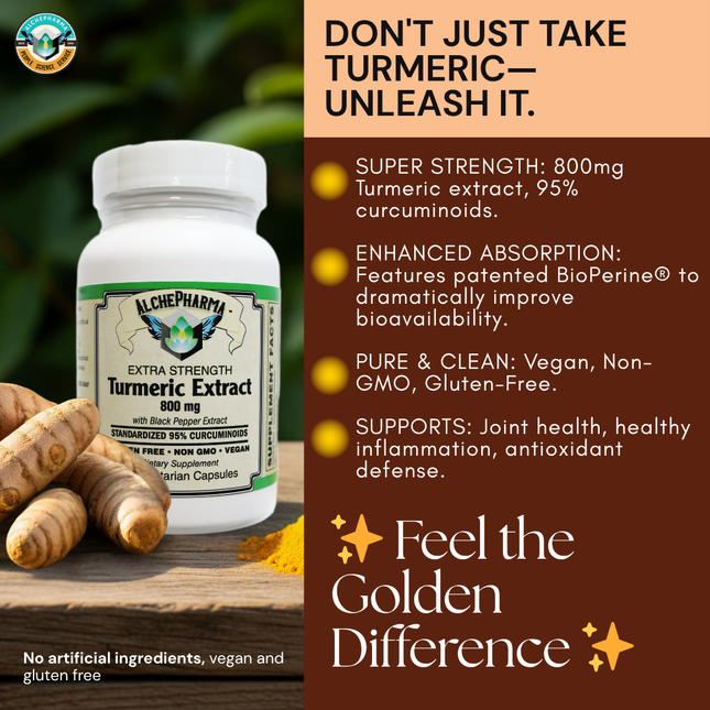 AlchePharma Turmeric 800: Super Strength 95% Curcuminoids with BioPerine®-Vitamins & Supplements-AlchePharma
