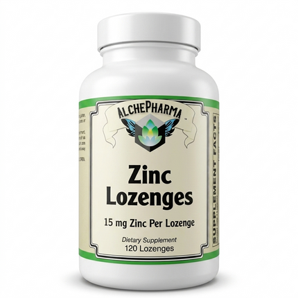 AlchePharma Zinc Lozenges 120 count bottle front label