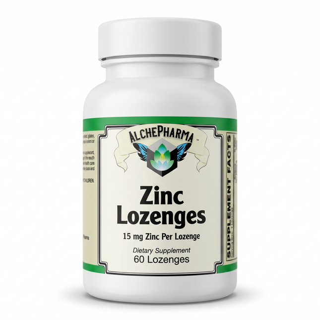 AlchePharma Zinc Lozenges 60 count bottle front label