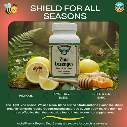 AlchePharma Zinc Lozenges: Advanced Immune Support with Vitamin C, Slippery Elm and Bee Propolis-Mineral-AlchePharma