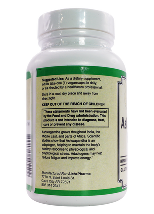 Ashwagandha Extract Capsules Standardized to 2.5% Withanolides, Vegan, ( Sabinsa Sourced )-Ayurvedic-AlchePharma