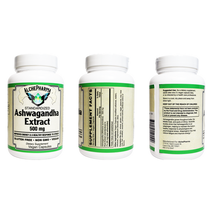 Ashwagandha Extract Capsules Standardized to 7% Withanolides, Vegan-Ayurvedic-AlchePharma