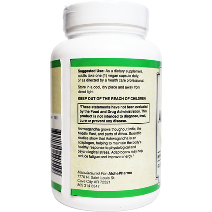 Ashwagandha Extract Capsules Standardized to 7% Withanolides, Vegan-Ayurvedic-AlchePharma