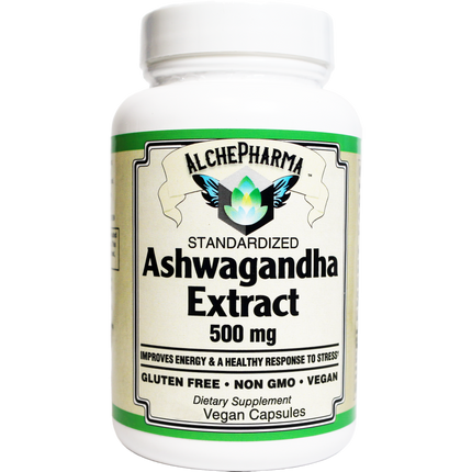 Ashwagandha Extract Capsules Standardized to 7% Withanolides, Vegan-Ayurvedic-AlchePharma