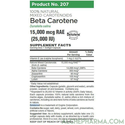 Beta Carotene Patented Betatene®, 100% Natural Mixed carotenoids (Dunaliella Salina) Micro Algae-Anti-Oxidant-AlchePharma