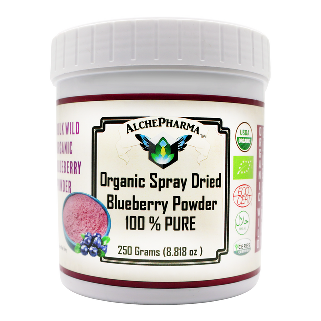 Blueberry Powder Organic Spray Dried 100% Pure 250 Grams-Super Foods-AlchePharma