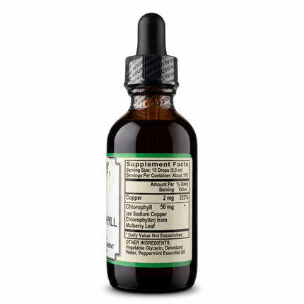 Chlorophyll from Mulberry Leaf as Sodium Copper Chlorophyllin ( 2mg copper per 15 drops) w/ Peppermint Essential Oil-Herbal-AlchePharma