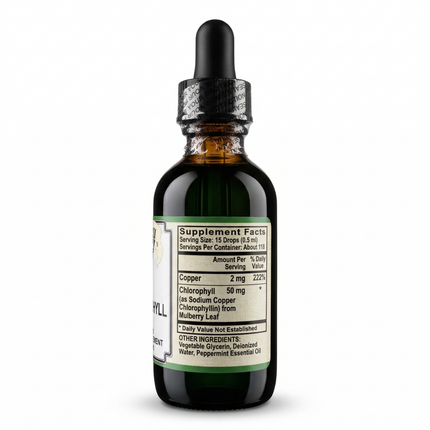 Chlorophyll from Mulberry Leaf as Sodium Copper Chlorophyllin ( 2mg copper per 15 drops) w/ Peppermint Essential Oil-Herbal-AlchePharma