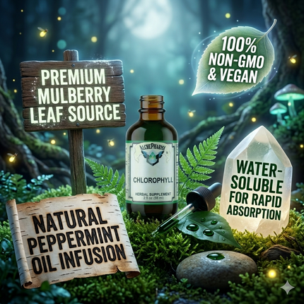 Chlorophyll from Mulberry Leaf as Sodium Copper Chlorophyllin ( 2mg copper per 15 drops) w/ Peppermint Essential Oil-Herbal-AlchePharma