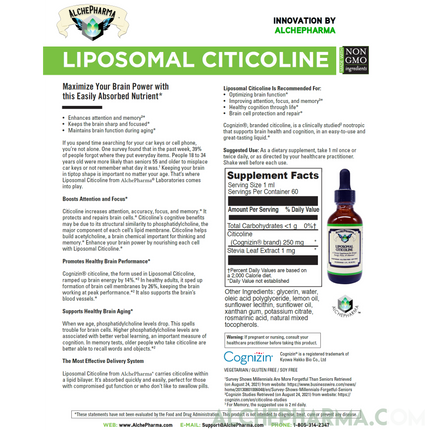 Citicoline Liposomal Liquid (Stevia Sweetened)-Vitamins & Supplements-AlchePharma