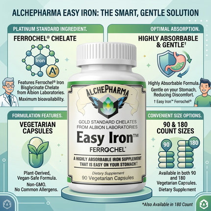 Easy Iron Vegan ( Patented Ferrochel®, iron bisglycinate ) Capsules-Mineral-AlchePharma
