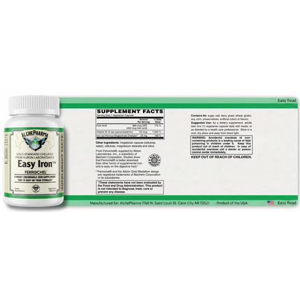 Easy Iron Vegan ( Patented Ferrochel®, iron bisglycinate ) Capsules-Mineral-AlchePharma