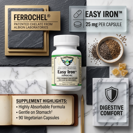 Easy Iron Vegan ( Patented Ferrochel®, iron bisglycinate ) Capsules-Mineral-AlchePharma
