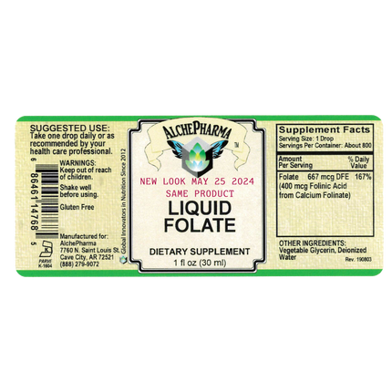 Folate Liquid [ 667 mcg DFE, 400 mcg of Folinic Acid ] 800 Servings-Vitamin-AlchePharma