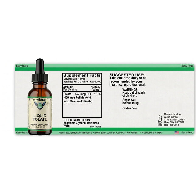 Folate Liquid [ 667 mcg DFE, 400 mcg of Folinic Acid ] 800 Servings-Vitamin-AlchePharma