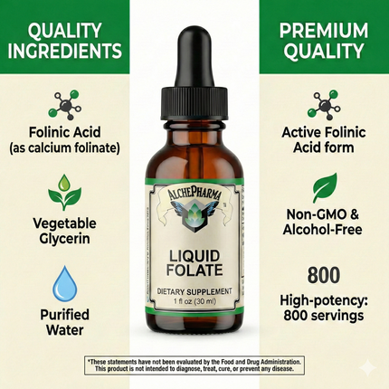 Folate Liquid [ 667 mcg DFE, 400 mcg of Folinic Acid ] 800 Servings-Vitamin-AlchePharma