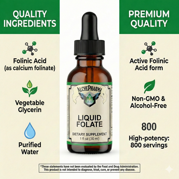 Folate Liquid [ 667 mcg DFE, 400 mcg of Folinic Acid ] 800 Servings-Vitamin-AlchePharma