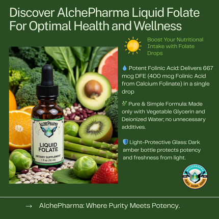 Folate Liquid [ 667 mcg DFE, 400 mcg of Folinic Acid ] 800 Servings-Vitamin-AlchePharma