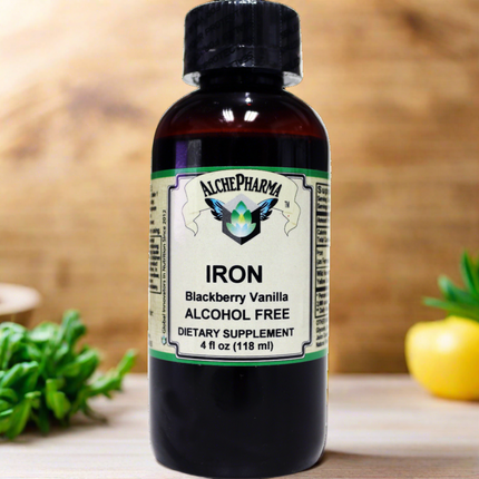 Iron Liquid ( Gentle High Absorption Ferrous Bisglycinate Chelate) Blackberry Vanilla 4 fl oz 24 servings-Minerals-AlchePharma