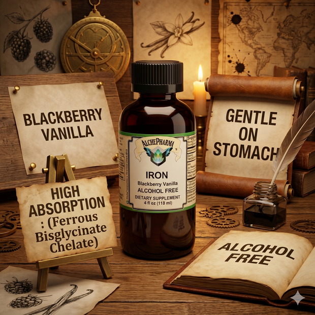 Iron Liquid ( Gentle High Absorption Ferrous Bisglycinate Chelate) Blackberry Vanilla 4 fl oz 24 servings-Mineral-AlchePharma