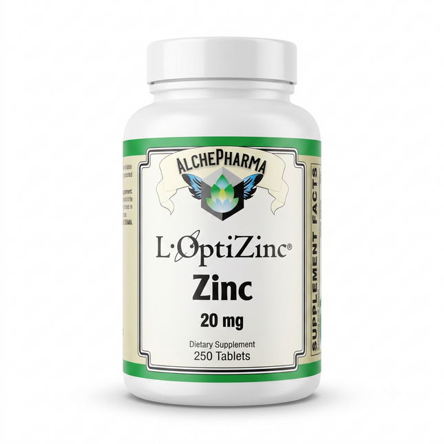 L-OptiZinc® 20mg Zinc as Mono-Methionine, not affected by dietary fiber and does not have a negative effect on copper absorption/status.-Mineral-AlchePharma