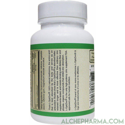 L-OptiZinc® 20mg Zinc as Mono-Methionine 100 Tablets [ L-OptiZinc® is The only high-Potency zinc Supplement FDA Approved Safe for Human Nutrition.] - AlchePharma
