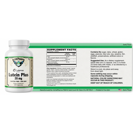 LUTEIN PLUS 20 MG ( crystalline free lutein ) w/ Zeaxanthin and Bilberry - Lutemax®-Vision-AlchePharma