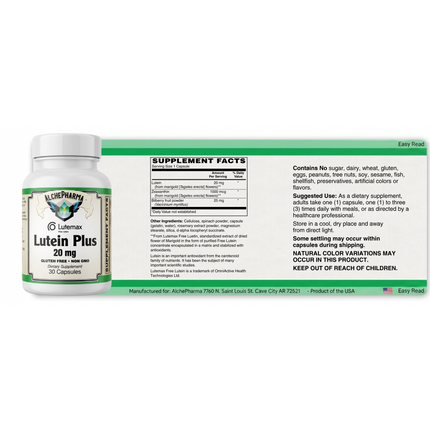 LUTEIN PLUS 20 MG ( crystalline free lutein ) w/ Zeaxanthin and Bilberry - Lutemax®-Vision-AlchePharma